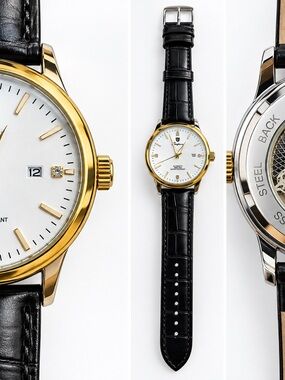 Classic Men's Gold & Black Dress Watch - Unbranded